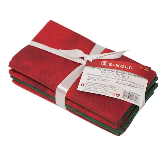 SINGER Christmas Red & Green Tonal Blender Cotton Fabric Fat Quarter Bundle {1}