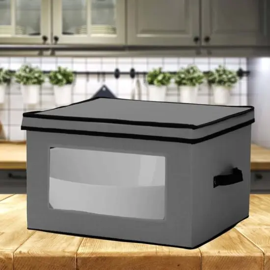 Household Essentials Canvas Serveware Storage Box Gray {3}