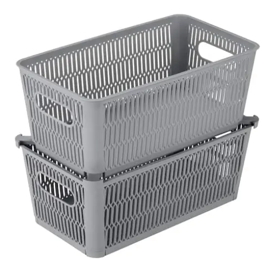 Simplify Slide 2 Stack It Small Storage Tote Baskets, 2ct. Gray {1}