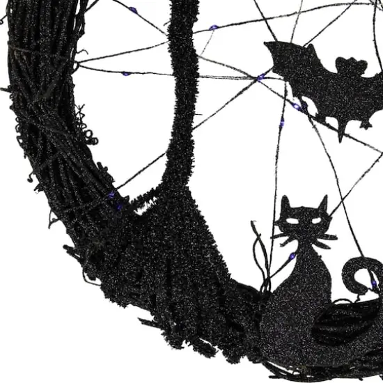 13" Black & Purple LED Halloween Twig Wreath with Bats {4}