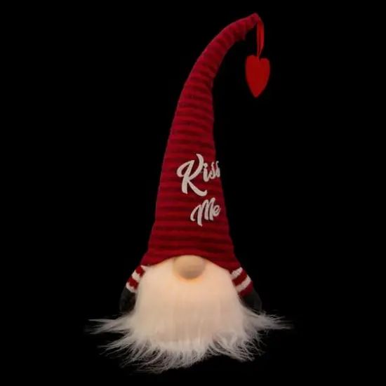 14" Lighted Red Striped 'Kiss Me' Valentine's Day Gnome {4}