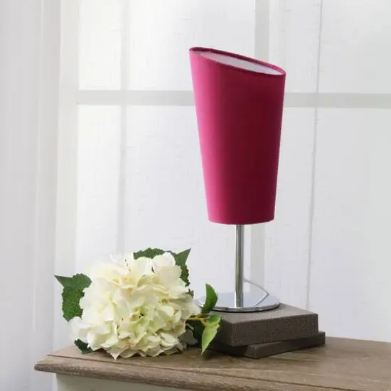 Simple Designs&trade; 12.5" Mini Chrome Table Lamp with Angled Fabric Shade Pink {6}