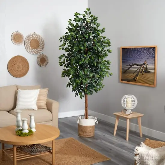8ft. Ficus Artificial Tree with Handmade Natural Jute and Cotton Planter {5}