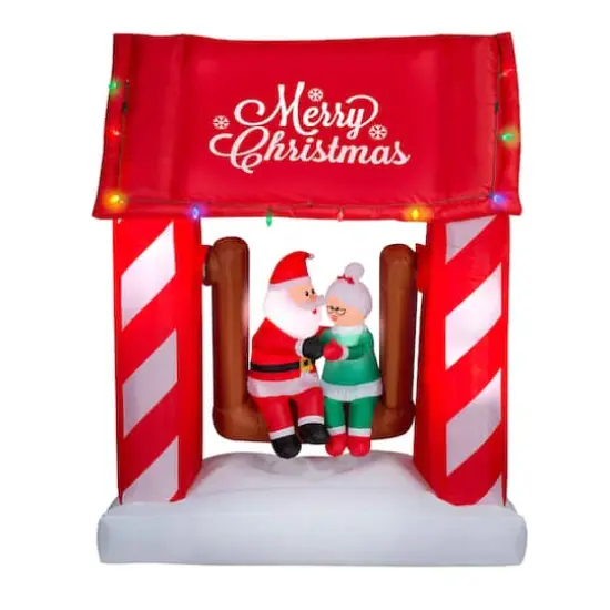 7ft. Animated Airblown&reg; Inflatable Christmas Mr. & Mrs. Claus on Swing {1}