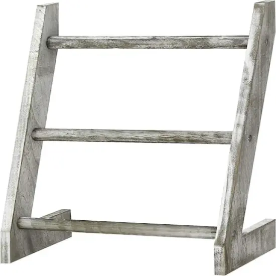 3-Tier Rustic Wood Farmhouse Wall Hanging Ladder Towel Rack Gray {6}