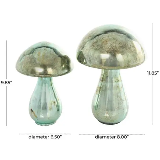 Green Glass Mushroom Sculpture Set {10}