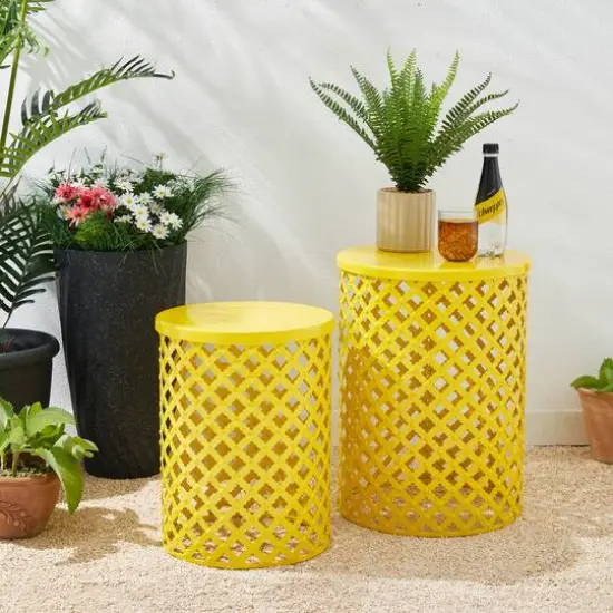 Glitzhome&reg; Multifunctional Metal Garden Stool Set Yellow {6}