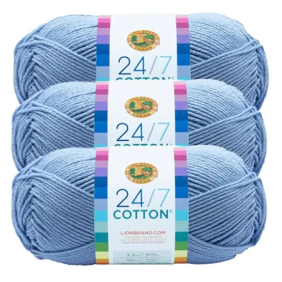 3 Pack Lion Brand&reg; 24/7 Cotton&reg; Yarn Sky {1}