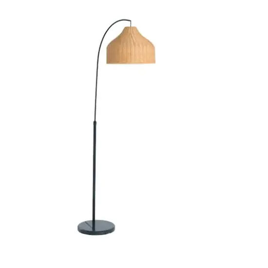 Hello Honey® Modern Boho Floor Lamp with Marble Base & Rattan Shade Black/Natural {11}