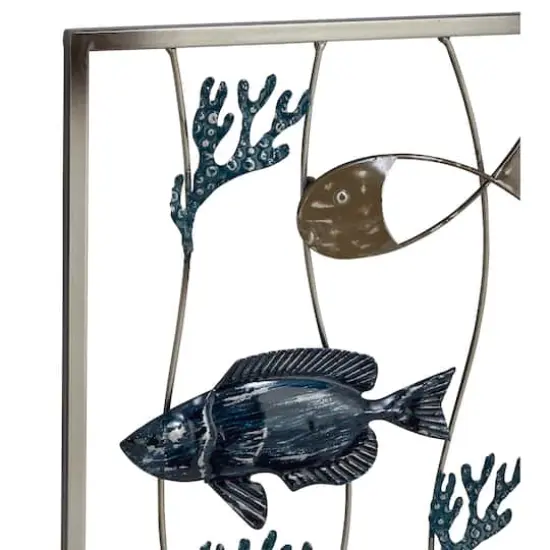 Set of 2 Blue Metal Coastal Fish Wall Decor, 11" x 29" {3}