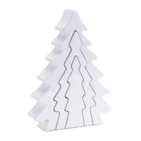 8.5" White Wood Pine Tree Nesting Display Set {4}