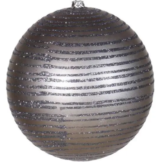 Pewter Glitter Striped Shatterproof Christmas Ball Ornament 4" {4}