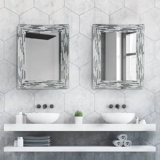 Head West Frameless Reeded Mosaic Printed Wall D&eacute;cor Mirror Charcoal {12}