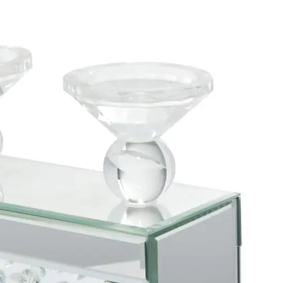 16" Silver Wood Glam Candlestick Holder {5}