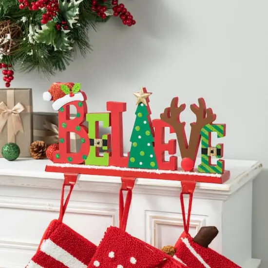 Glitzhome&reg; 14.5'' BELIEVE Metal Christmas Stocking Holder {3}