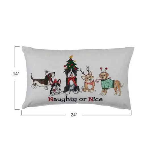Hello Honey&reg; 24" Embroidered Naughty or Nice Dogs Cotton Slub Lumbar Pillow {5}