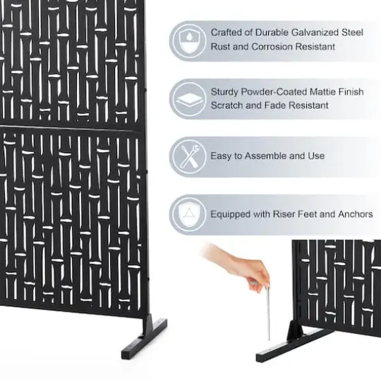 Glitzhome&reg; 6ft. Black Galvanized Steel Bamboo Pattern Privacy Screen Fence Panel & Room Divider {4}