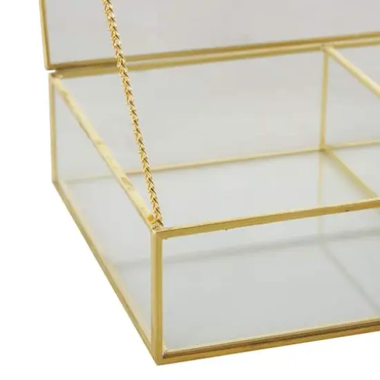 10" x 7" x 2" Clear & Gold 3-Slot Glass & Metal Jewelry Box with Chain Accent {6}