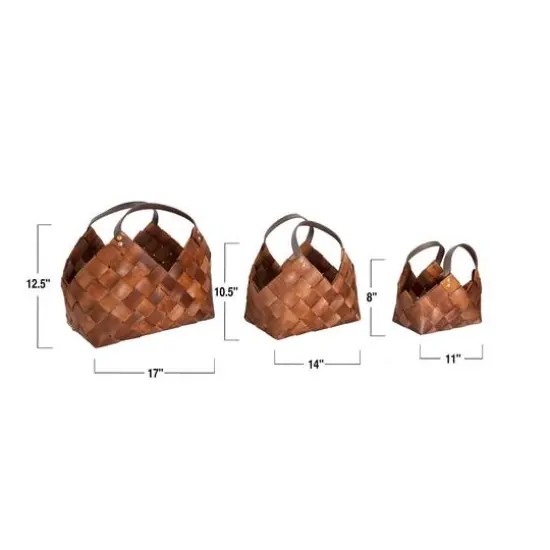 Hello Honey&reg; Brown Woven Seagrass Baskets with Leather Handles Set {8}