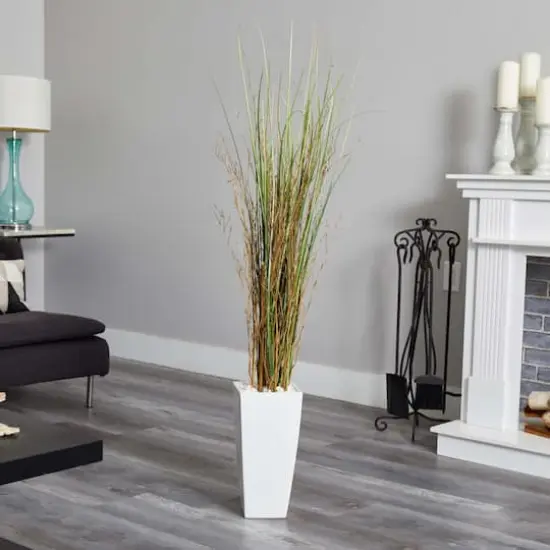 5ft. Bamboo Grass Plant in White Ceramic Tower {3}