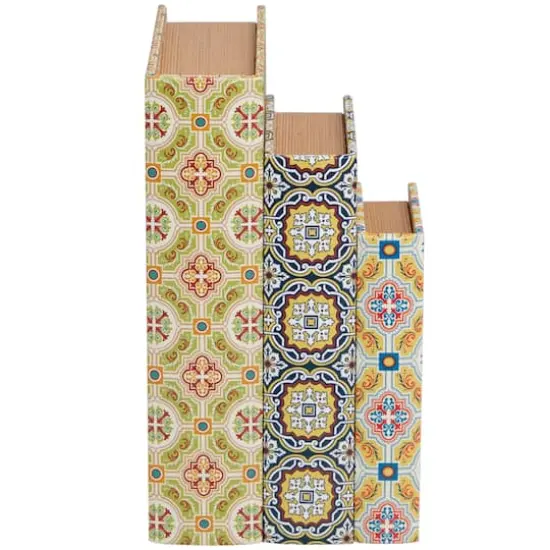 Arabesque Pattern Canvas Storage Book Box Set Yellow/Green/Blue/Orange {7}