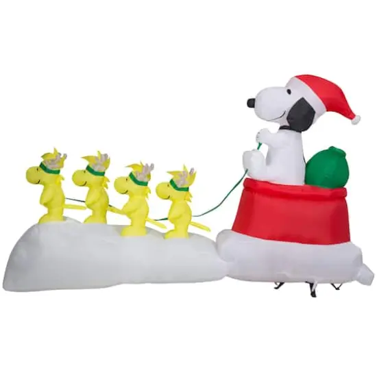 5ft. Airblown&reg; Inflatable Snoopy in Dog Bowl Sleigh with Woodstocks {3}