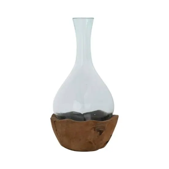 Hello Honey&reg; 16" Recycled Glass Vase with Teakwood Base {1}