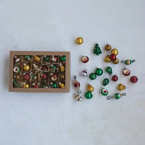 Hello Honey&reg; Mini Hand-Painted Matte & Pearl Classic Holiday Glass Ornament Set {3}