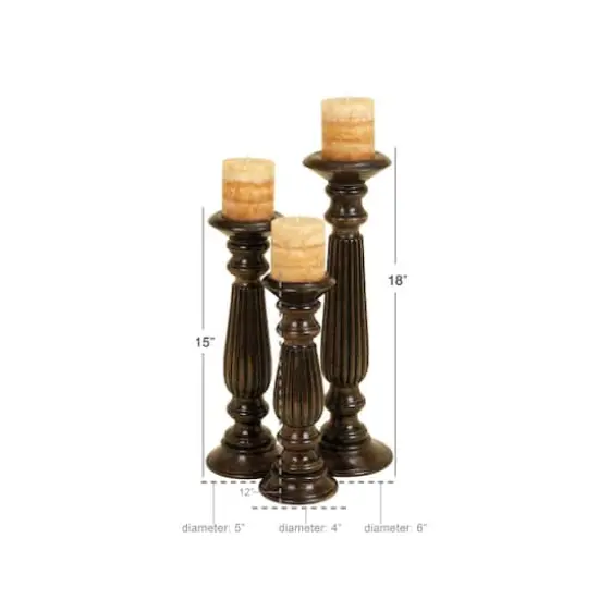 Dark Brown Mango Wood Traditional Candle Holder Set, 3ct. {8}