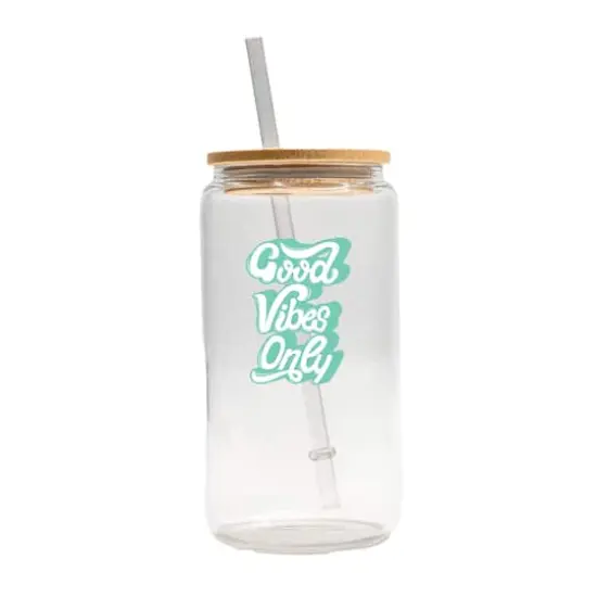 16oz. Good Vibes Only Script Glass Can Cup {1}