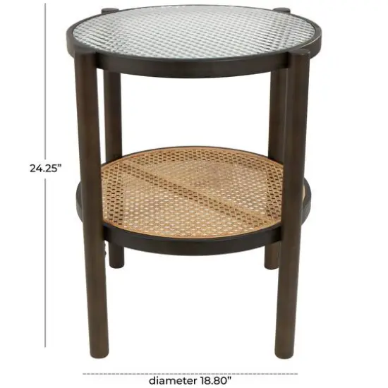 2ft. Brown Rattan Accent Table with Pressed Tempered Glass Top {6}