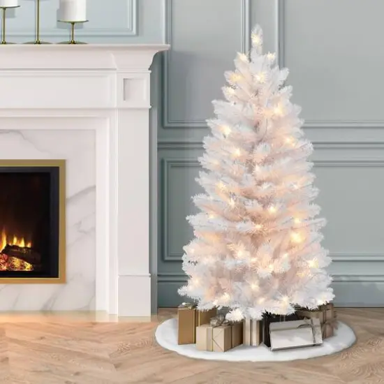 4ft. Pre-Lit White Carson Artificial Pine Christmas Tree, Clear Lights {3}