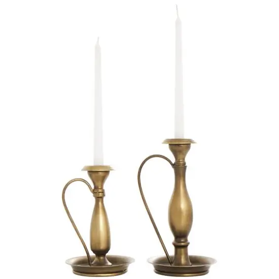 Bronze Metal Antique Style Candle Holder with Candle Plates & Handles Set {4}