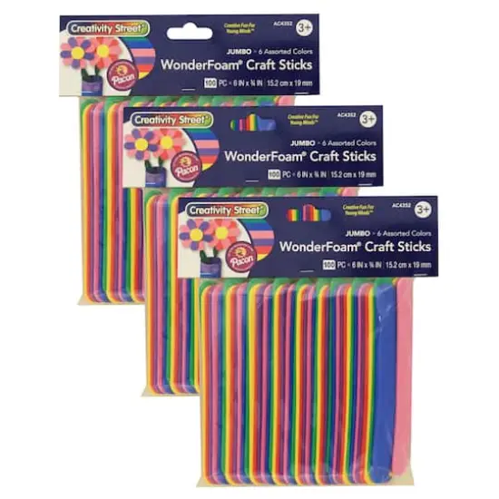 Creativity Street&reg; WonderFoam&reg; Jumbo Mixed Color Craft Sticks, 3 Packs of 100 {1}