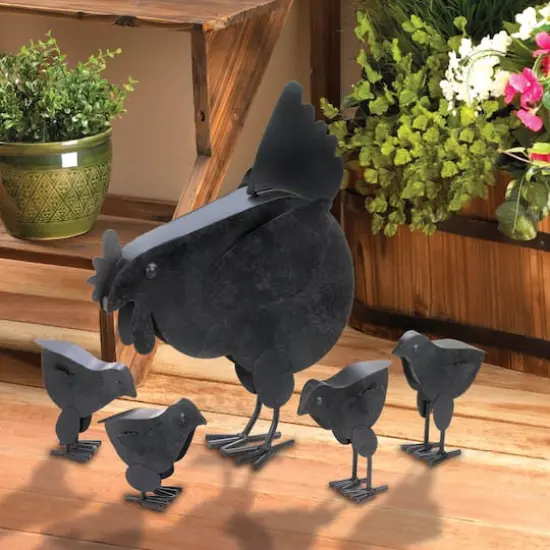 Metal Hen with Chicks Sculpture Set {3}