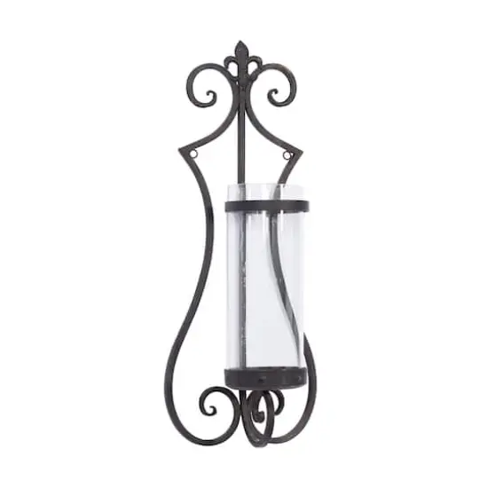 Black Iron Traditional Candle Wall Sconce, 25" x 10" x 6" {3}