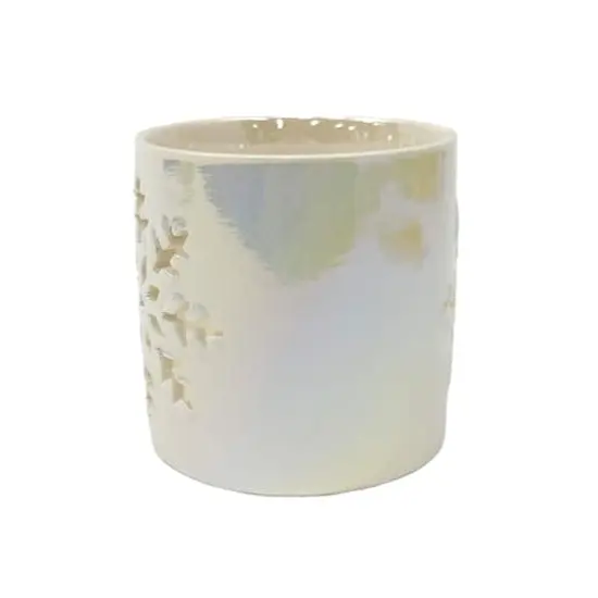 3.5" White Iridescent Snowflake Ceramic Candle Holder by Ashland&reg; {3}
