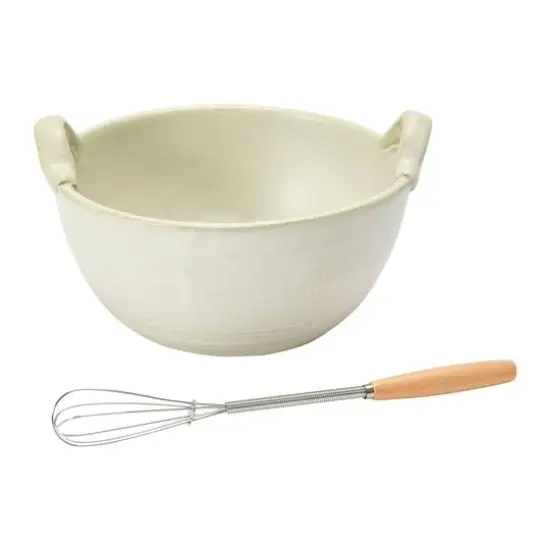 Hello Honey&reg; 3.75" Cream Stoneware Batter Bowl & Whisk {1}