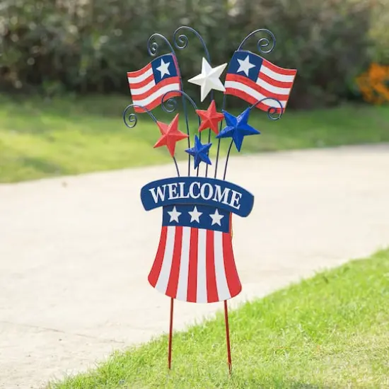 Glitzhome&reg; 30.25" Wood & Metal Patriotic Flags Yard Stake {5}