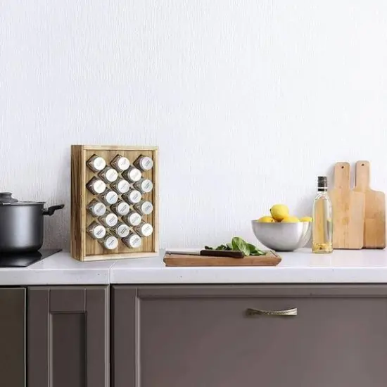 Freestanding Countertop Spice Shelf Holder with 20 Glass Jars Brown {7}
