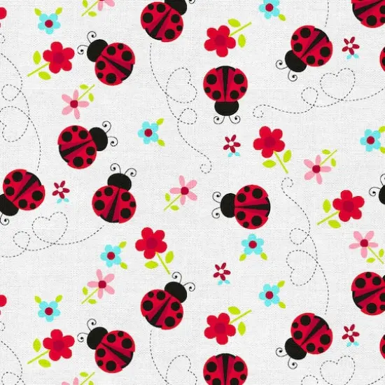 Fabric Editions White Ladybug Journey Cotton Fabric {4}