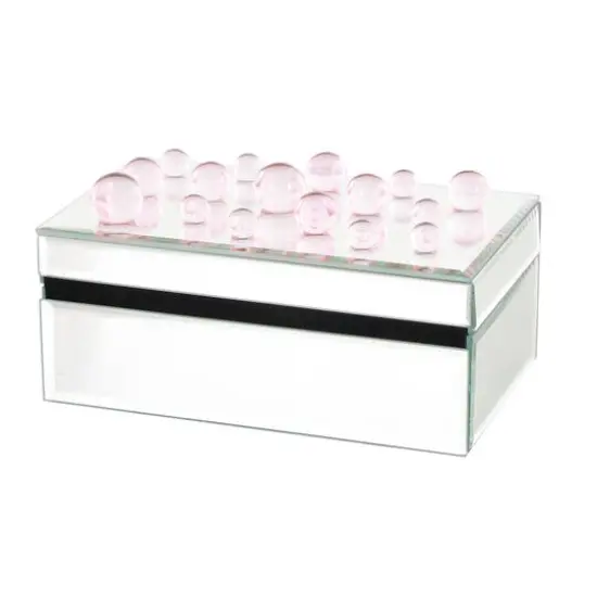 8" x 5" x 4.5" Silver Glass Mirrored Decorative Jewelry Box with Pink Bubble Textured Balls {8}