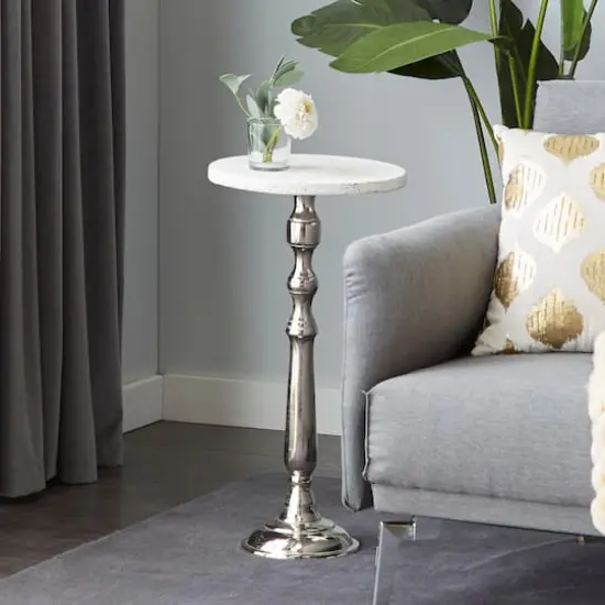 25" Silver Traditional Terrazzo Accent Table {7}