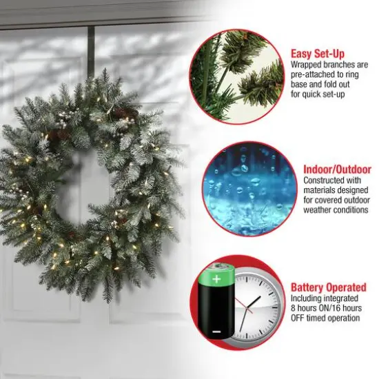 30" LED Snowy Morgan Spruce Wreath {7}