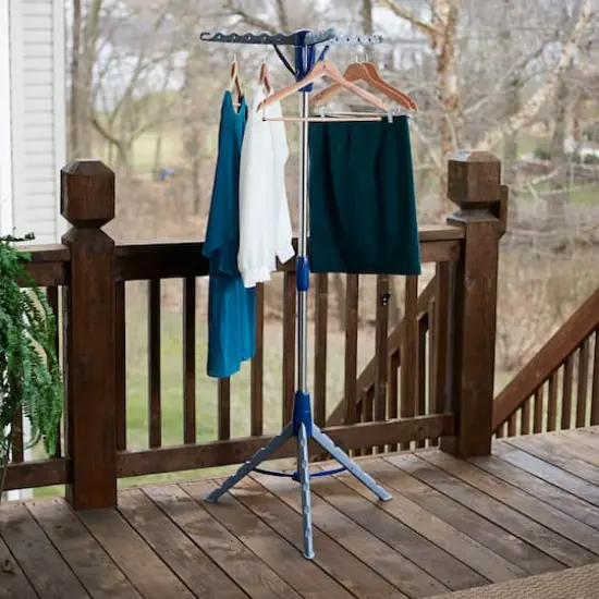 Household Essentials Silver & Blue Collapsible Portable Indoor Tripod Clothes Drying Rack {3}