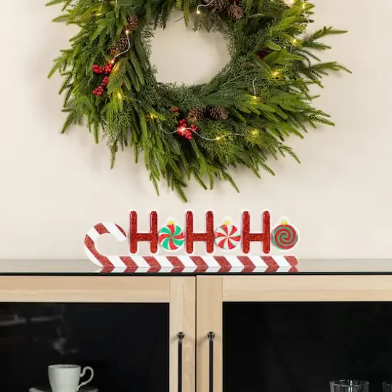 Glitzhome&reg; 19" Christmas Wooden Epoxy HOHOHO Candy Cane Table Decor {3}