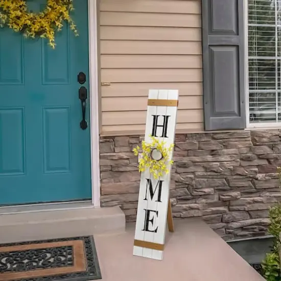 Elegant Designs™ 3.5ft. White Wash Home Porch Sign with 4 Floral Wreaths {5}