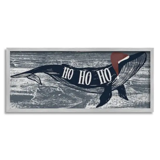 Stupell Industries Ho Ho Ho Christmas Santa Whale Framed Giclee Art Gray {1}