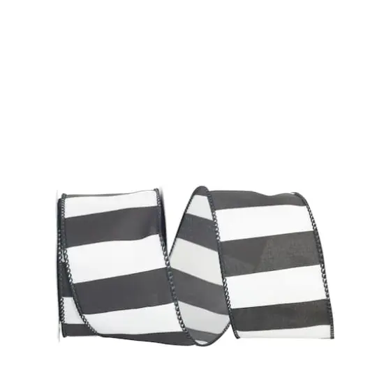 JAM Paper 2.5" x 10yd. Black & White Wired Railroad Wide Stripe Ribbon {1}