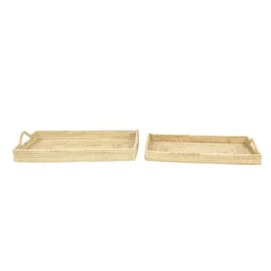Light Brown Wood Boho Style Tray Set {3}